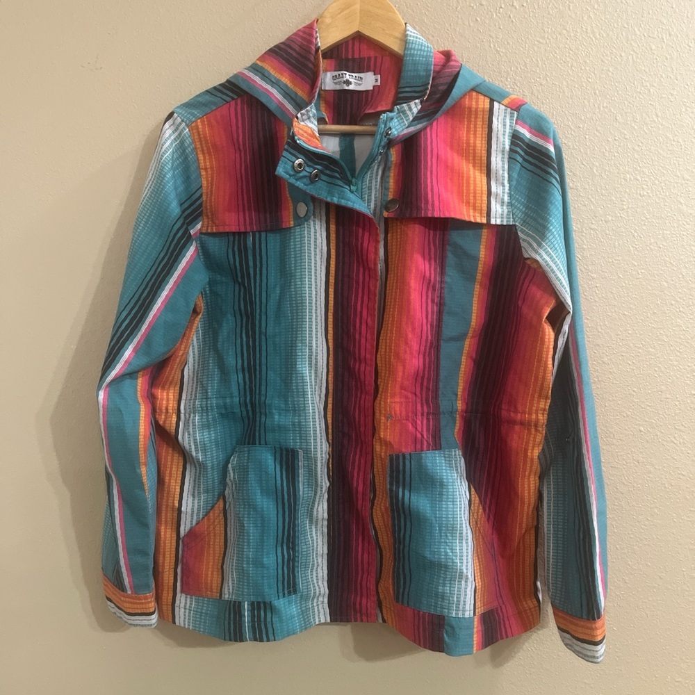 Crazy Train Southwestern Turquoise Multicolor Striped Womens Medium Jacket